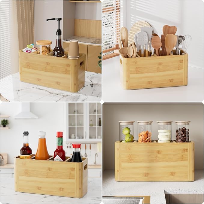 Bamboo Utensil Holder for Kitchen Counter, Extra Large Utensil Organizer for - Image 7