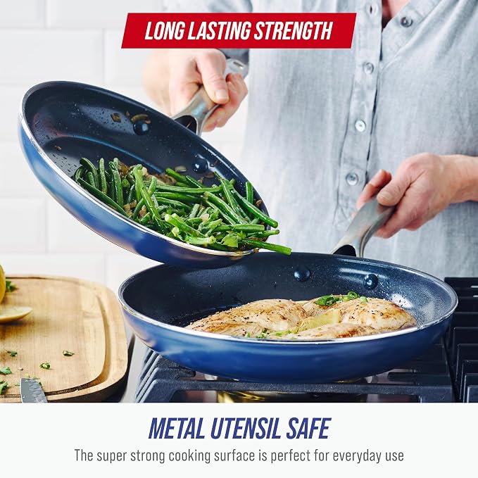 Blue Diamond 9.5” and 11" Frying Pan Skillet Set, Diamond Infused PFAS & - Image 6