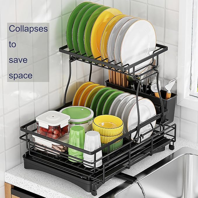 Over The Sink Large 2 Tier Dish Drying Rack Expandable, Dish Drainers - Image 9