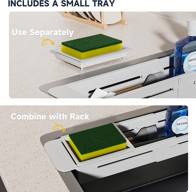 NiHome Extendable Over Sink Kitchen Organizer, Small Telescopic Brush Storage - Image 3