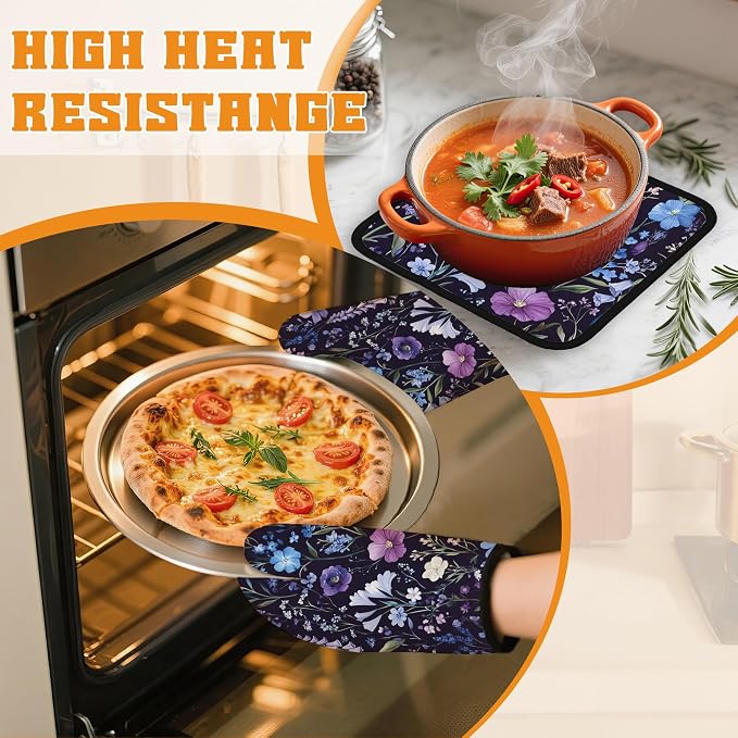 Wildflowers Oven Mitts and Pot Holders, Vintage Garden Herb Flower Heat - Image 6