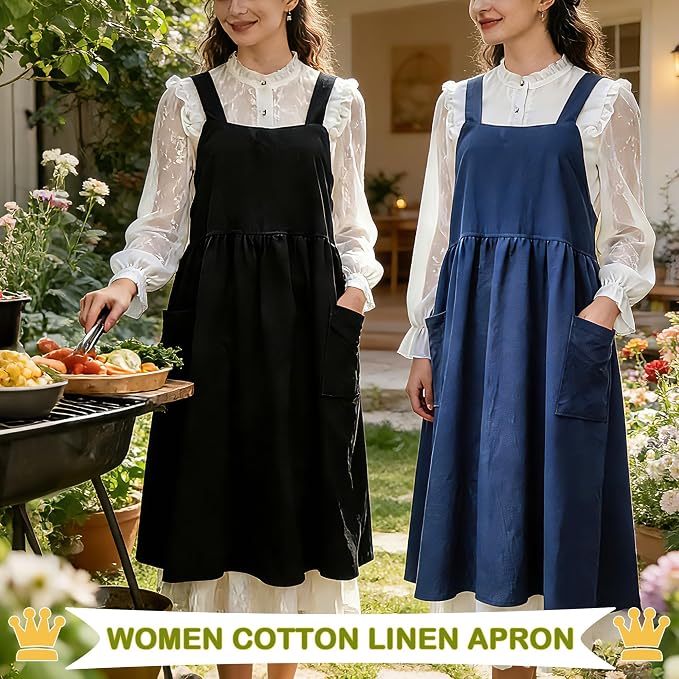 Uaussi Cotton Linen Apron Cross Back Work Apron - Image 3