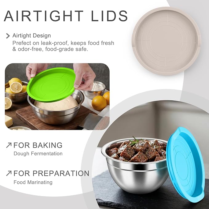 HaWare Mixing Bowls with Airtight Lids, 6-Piece Stainless Steel Salad Bowls - Image 3