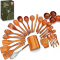 30 Pcs Teak Wooden Utensil Set – Premium Cooking Utensils Set, Natural Wooden by WOODLANDSUSA
