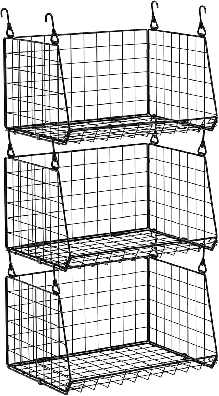 3-Pack Hanging Laundry Room Organizaton:Foldable Laundry Basket Wire