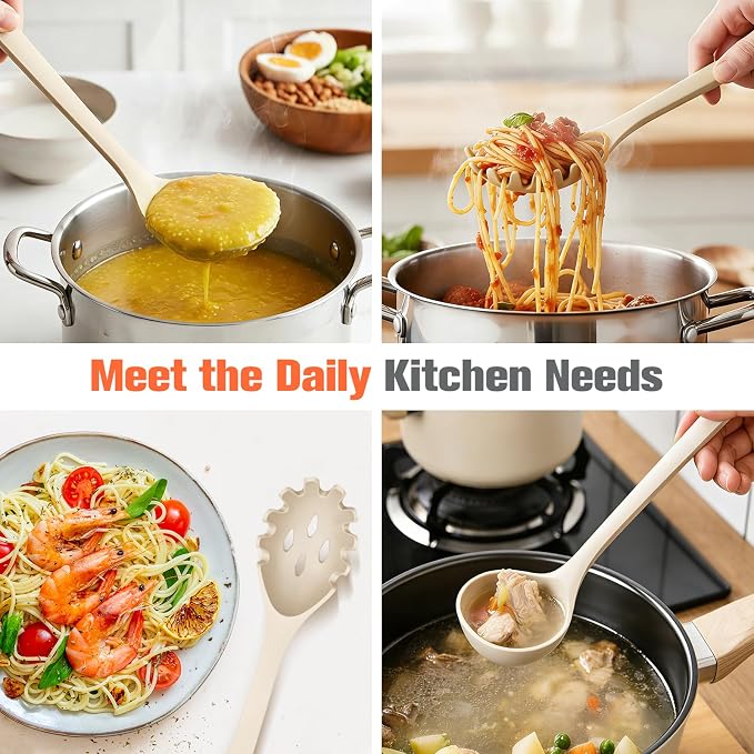 Silicone Spaghetti Spoon&Soup Ladle Cooking Utensils Set of 2, No Scratch - Image 3