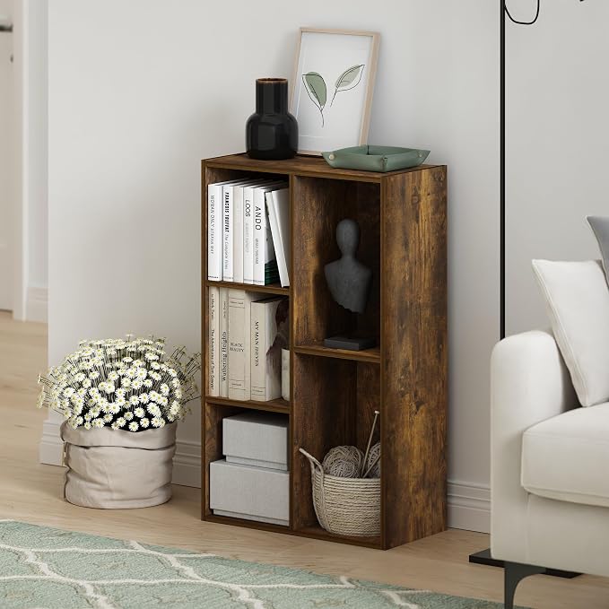 Furinno LUDER Book Shelf, 5-Cube Bookshelf, Reversible Bookcase, 9.4 x 19.5 x - Image 2