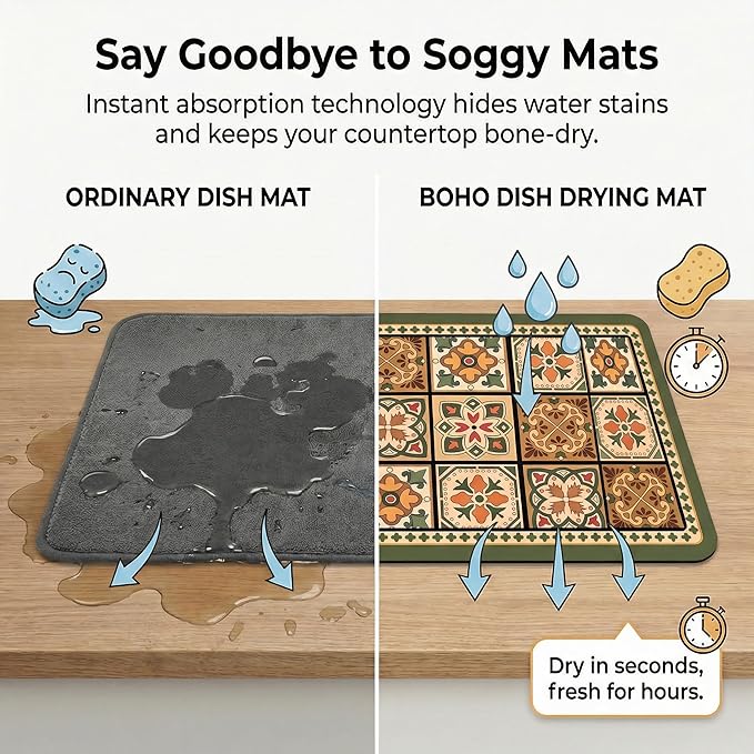 Boho Dish Drying Mat for Kitchen Counter - Image 4