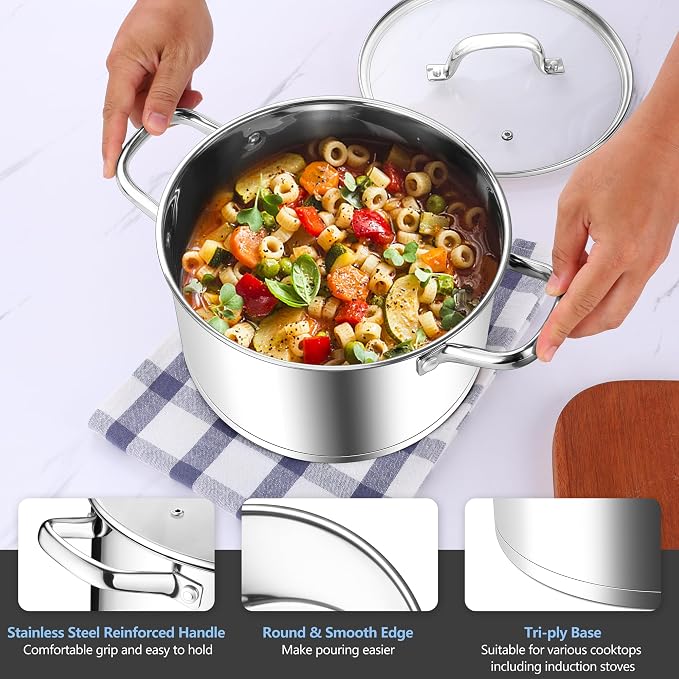 Homikit 5 Quart Stock Pot, Stainless Steel Soup Cooking Pot - Image 4
