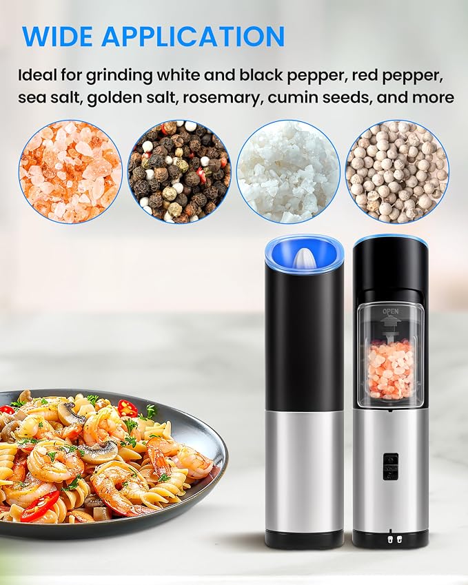 Gravity Electric Pepper and Salt Grinder Set of 2 Pack, One Hand Automatic - Image 6