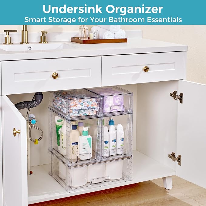 Vtopmart 6 Pack Clear Stackable Storage Drawers, Plastic Drawers - Image 7