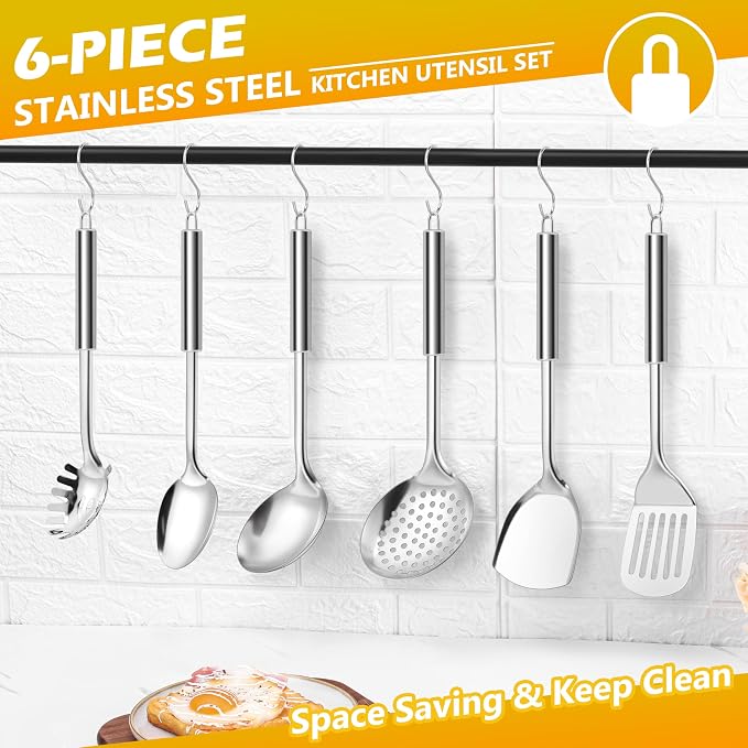 E-far 6-Piece Cooking Utensils Set, Stainless Steel Kitchen Utensils, Metal - Image 5