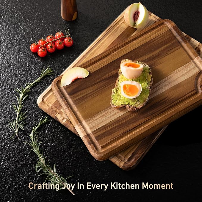2 Pack Teak Cutting Board for Kitchen Wooden Chopping Board Charcuterie Board - Image 9