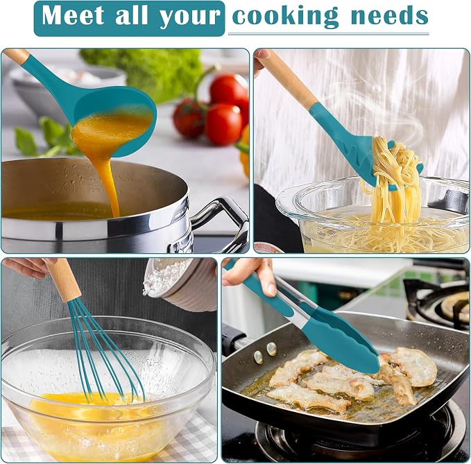 E-far Blue Silicone Cooking Utensils Set, 10-Piece Kitchen Utensils Set - Image 6