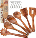6-Piece Teak Wooden Kitchen Utensil Set – Nonstick Safe Cooking Spoons & by Renexas