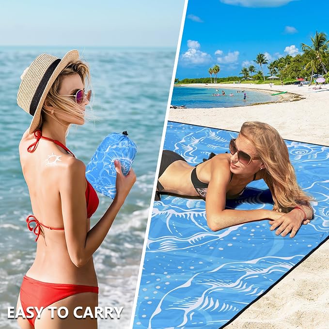 WIWIGO Beach Blanket Waterproof Sandproof Beach Mat 79" X 83"/10'x9'for 2-8 - Image 4