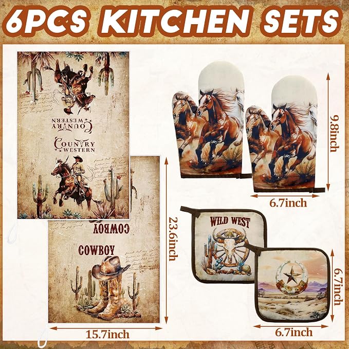 Leinuosen 6 Western Cowboy Kitchen Towels Kitchen Decor and Accessories Set - Image 3