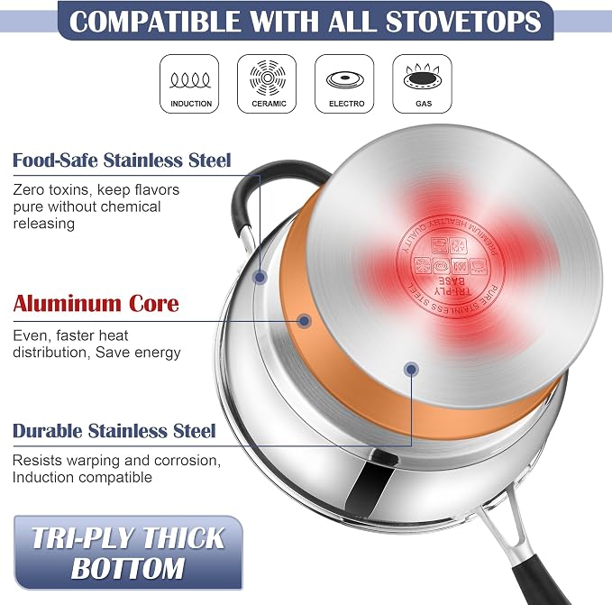 E-far 10-Piece Stainless Steel Cookware Set - Image 4