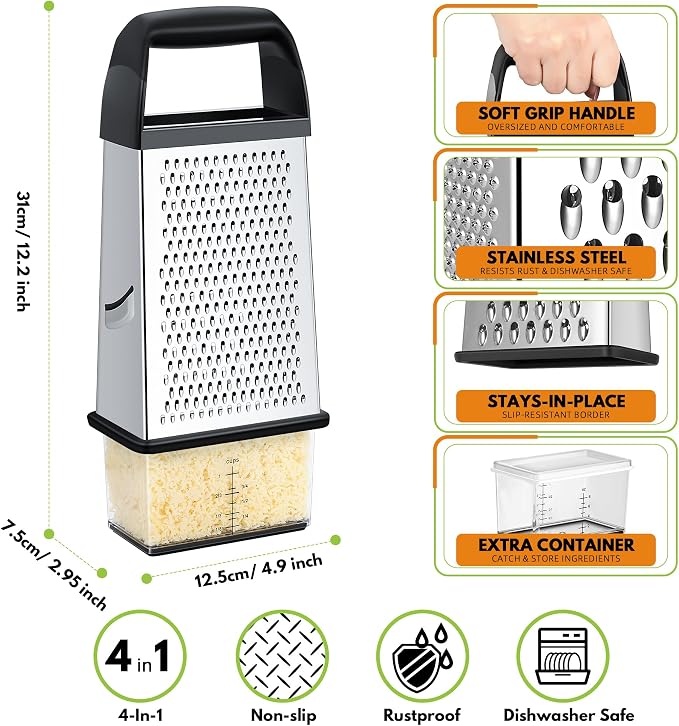 Urbanstrive Cheese Grater With Container Box Grater Stainless Steel Graters - Image 2