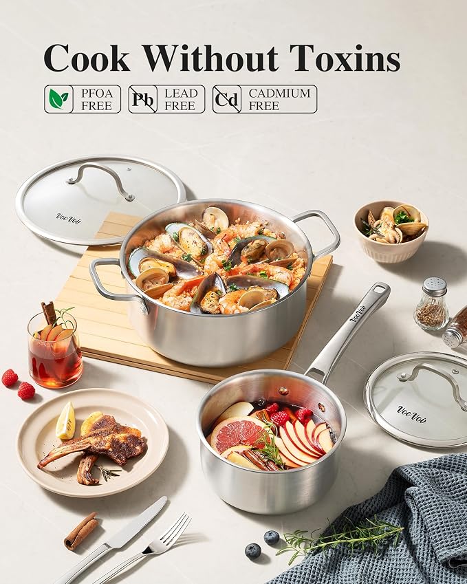 Stainless Steel Pans, Stainless Steel Cookware Set, 8/10/12 Inch - Image 7