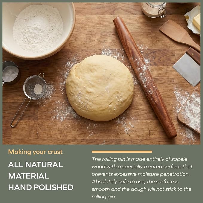 Muso Wood French Rolling Pin and Silicone Baking Mat Set, Sapele Wooden Rolling - Image 4