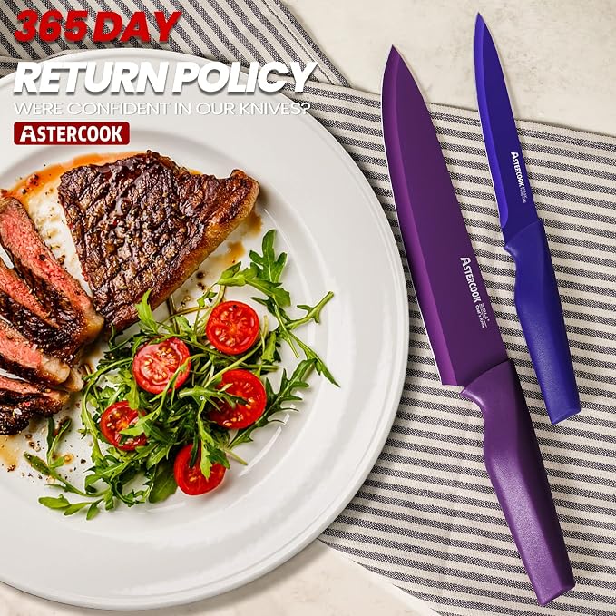 Astercook Knife Set, 6 Color Anti-Rust Coating Stainless Steel Chef Knife Sets - Image 5
