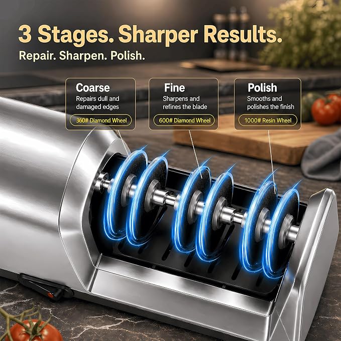 Electric Knife Sharpener for Kitchen, 3-Stage Professional Kitchen Knife - Image 3