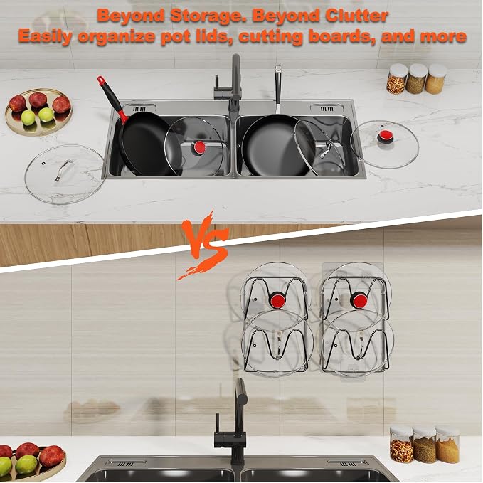 2 Pack Pot-Lid-Organizer, 4-Tier Pots and Pans Lid Organizer Under Cabinet - Image 3