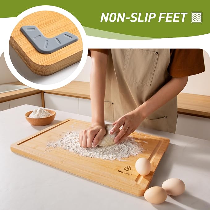 Extra Large Charcuterie Bamboo Board Non Slip Feet Over Sink Wooden Cutting - Image 2
