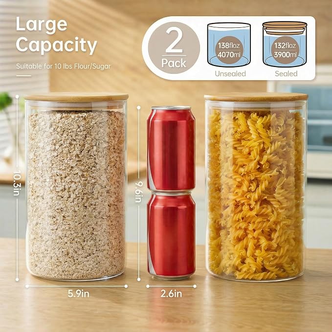 HomArtist Extra Large Glass Flour and Sugar Storage Containers - Image 3