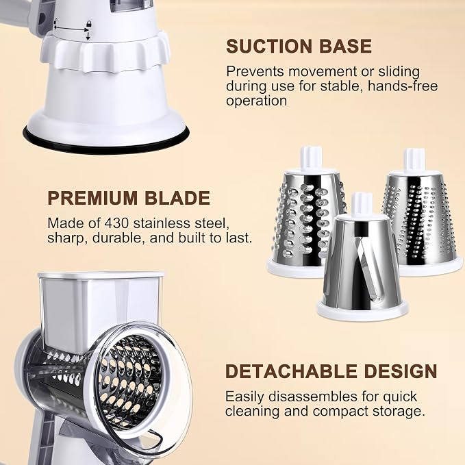 Rotary Cheese Grater Hand Crank, Vegetable Slicer - Image 3