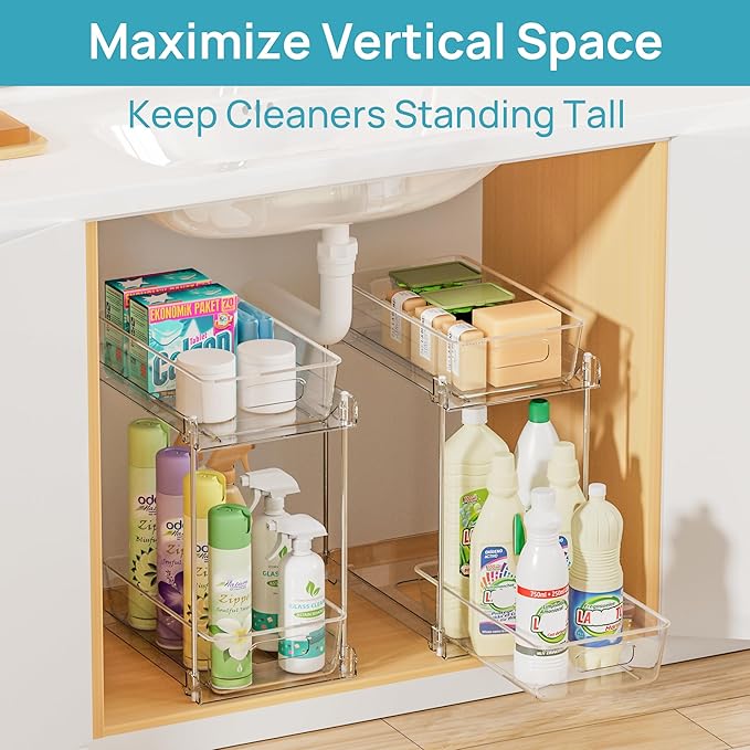 Vtopmart 4 Pack Higher Bathroom Organizer, 2 Tier White Under Sink Organizers - Image 5