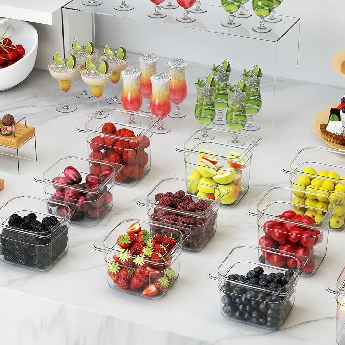 6 Pack Plastic Food Pan with Lid 1/6 Size 4 Inch Deep Restaurant Clear Food - Image 5