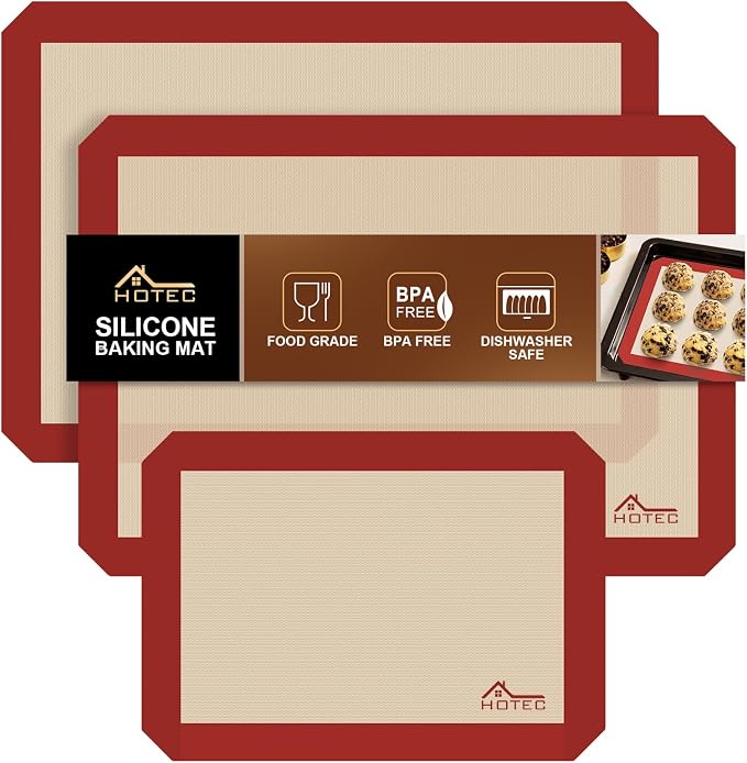 HOTEC Silicone Baking Mats 3 Pack – Non-Stick Reusable Silicone Baking Sheets by Hotec