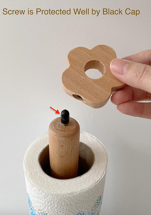 Paper Towel Holder, Wooden Kitchen Roll Stand Organizer Free Standing, - Image 5