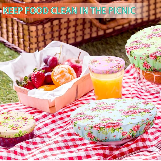Patelai 10 Pcs Bowl Covers Reusable in 5 Size Stretch Cloth Fabric Elastic Food - Image 6