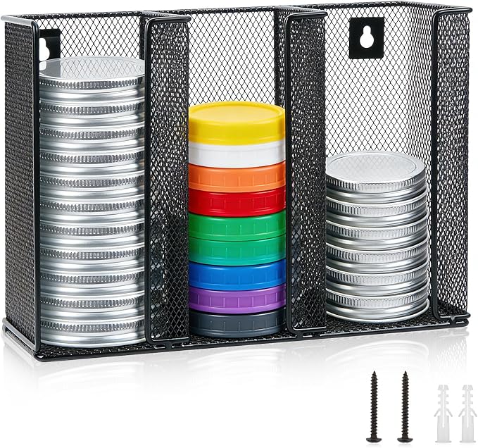 Wall Mounted Mason Jar Lid Organizer Metal Mason Jar Lid Holder 3-Compartment by Unknown