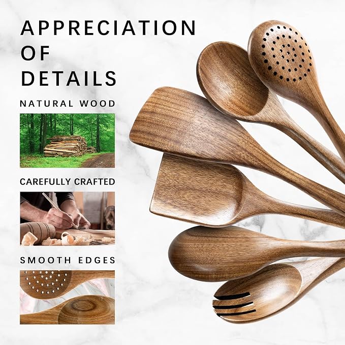 Wooden Spoons for Cooking, Nonstick Cooking Utensil Set - Image 4