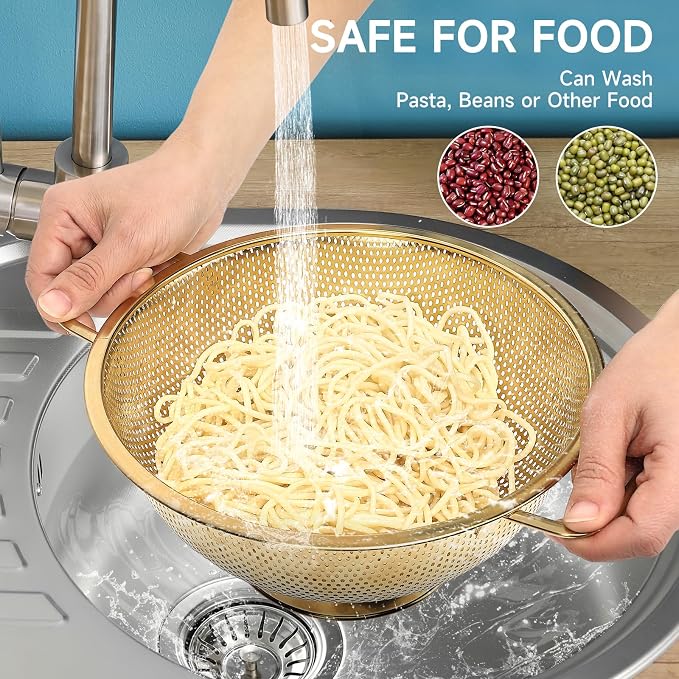 Gold Strainer for Kitchen, Stainless Steel Colander - Image 4