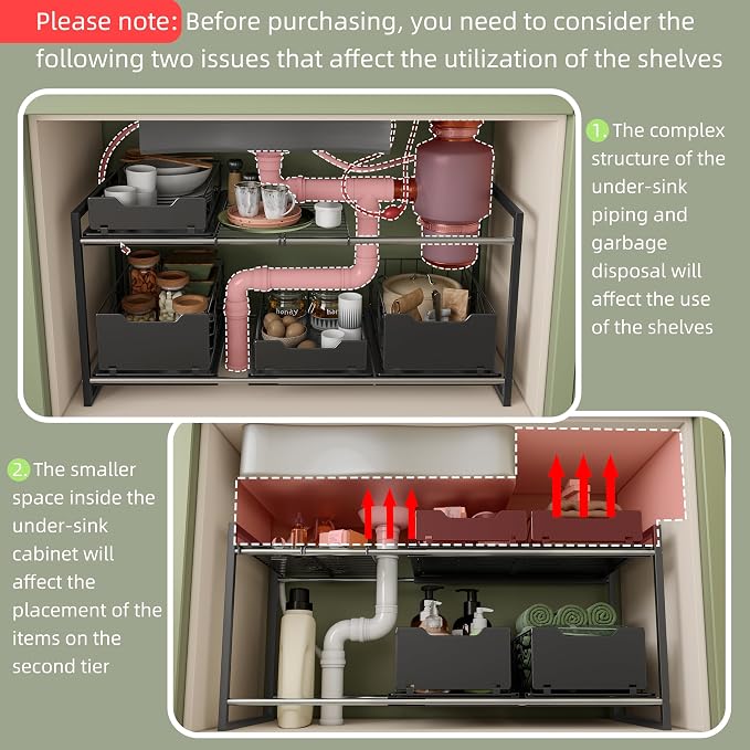 NETEL Adjustable Under Sink Organizers and Storage, Expandable Cabinet Storage - Image 3