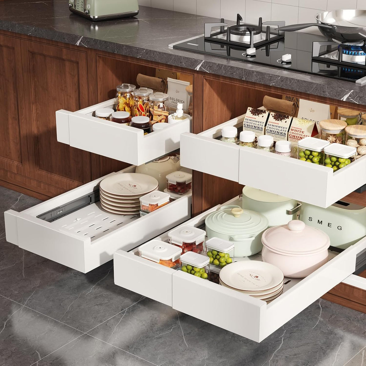 Pull Out Cabinet Organizer,4-Side Expandable to Maximize Cabinet