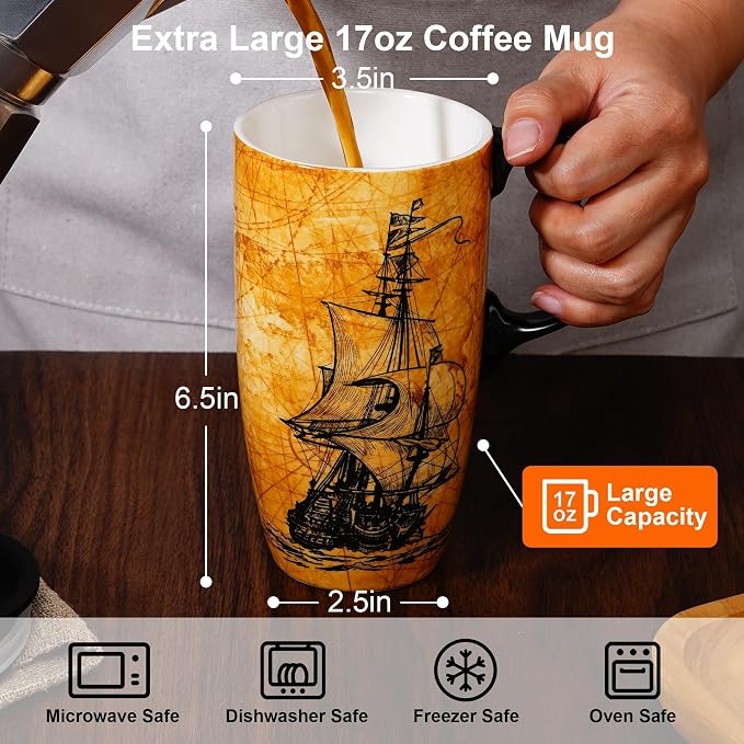 Topadorn Ceramic Travel Mug - 17 Oz Coffee Mug Ceramic Latte Teacup with Color - Image 4