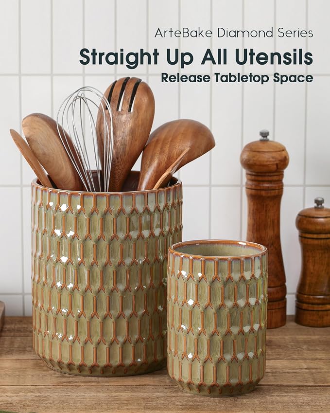 Utensil Holder, 7.5"+5.3" Ceramic Kitchen Utensil Holder - Image 4