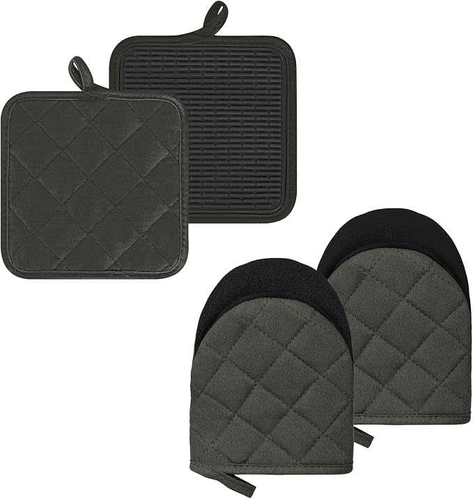 Oven Mitts and Pot Holders Set, Heat Resistant Silicone Kitchen Mini Oven by GOLDMEET