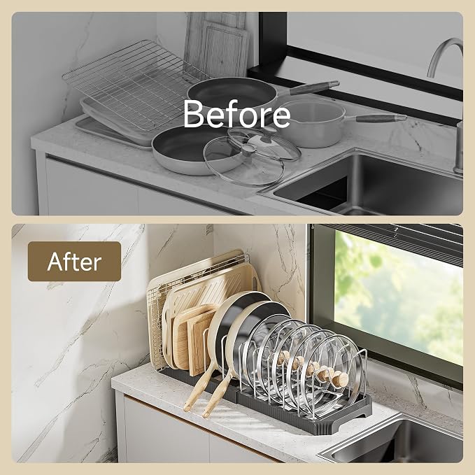 MUDEELA Pot Lid Organizer Rack for Cabinet, Expandable Pots and Pans Organizer - Image 5