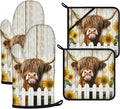 Sunflower Highland Cow Oven Mitts and Pot Holders Sets 4Pcs, Extra Long Oven by VisittheDuibelproduct