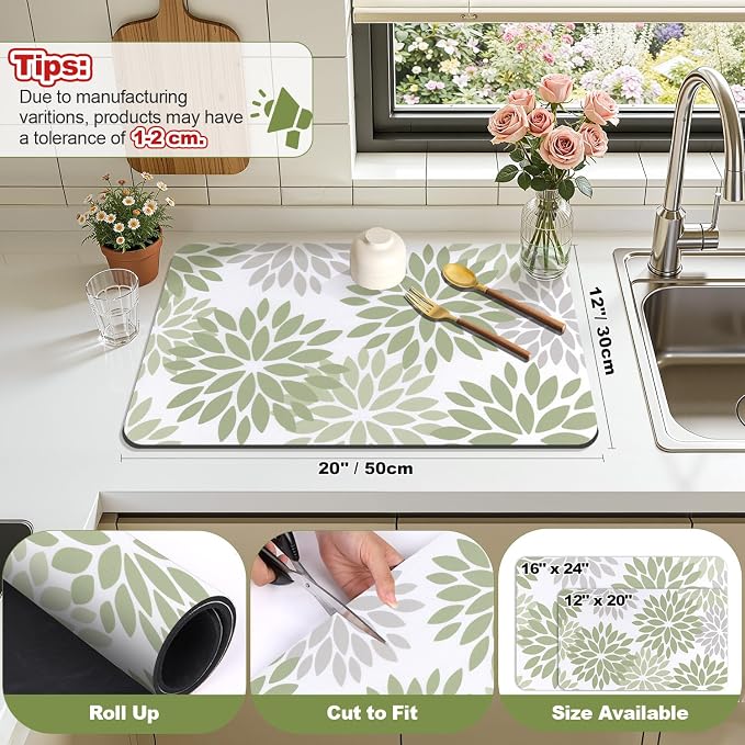 Findosom Floral Dish Drying Mat, Cuttable Drying Mat - Image 2