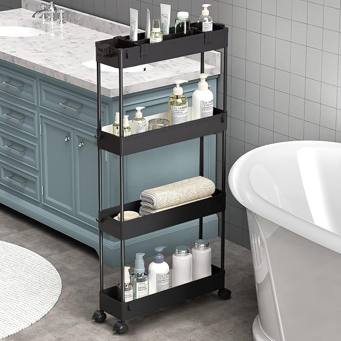 SPACELEAD Slim Storage Cart 4 Tier, Bathroom Organizer Rolling Utility by Home