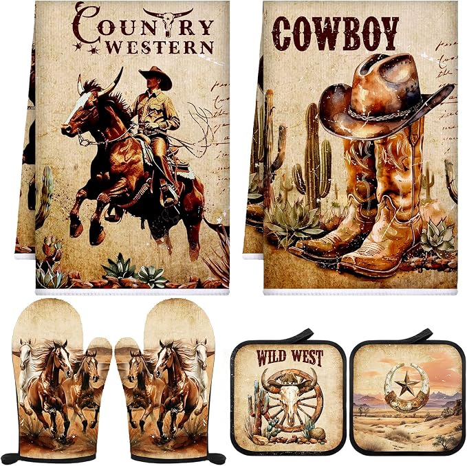 Leinuosen 6 Western Cowboy Kitchen Towels Kitchen Decor and Accessories Set by Leinuosen