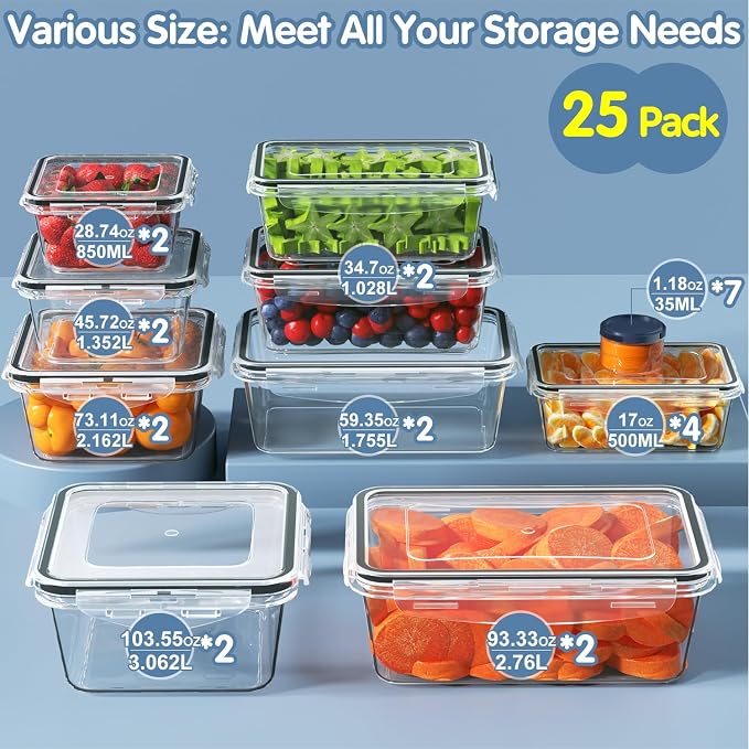 50 PCS Food Storage Containers Set, Plastic Food Containers - Image 2